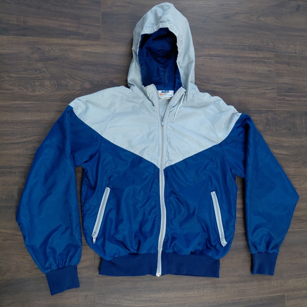 Vintage Nike Windbreaker Hooded Jacket - Blue & Gray - Size Medium - Made In USA